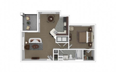 Floor plan for 1 bed, 1 bath, 781 sqft